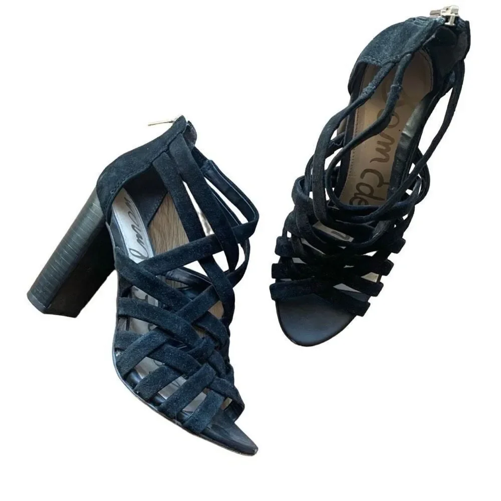 Sam Edelman Strappy Criss-Cross Cage Block Heels 6.5 EUC
